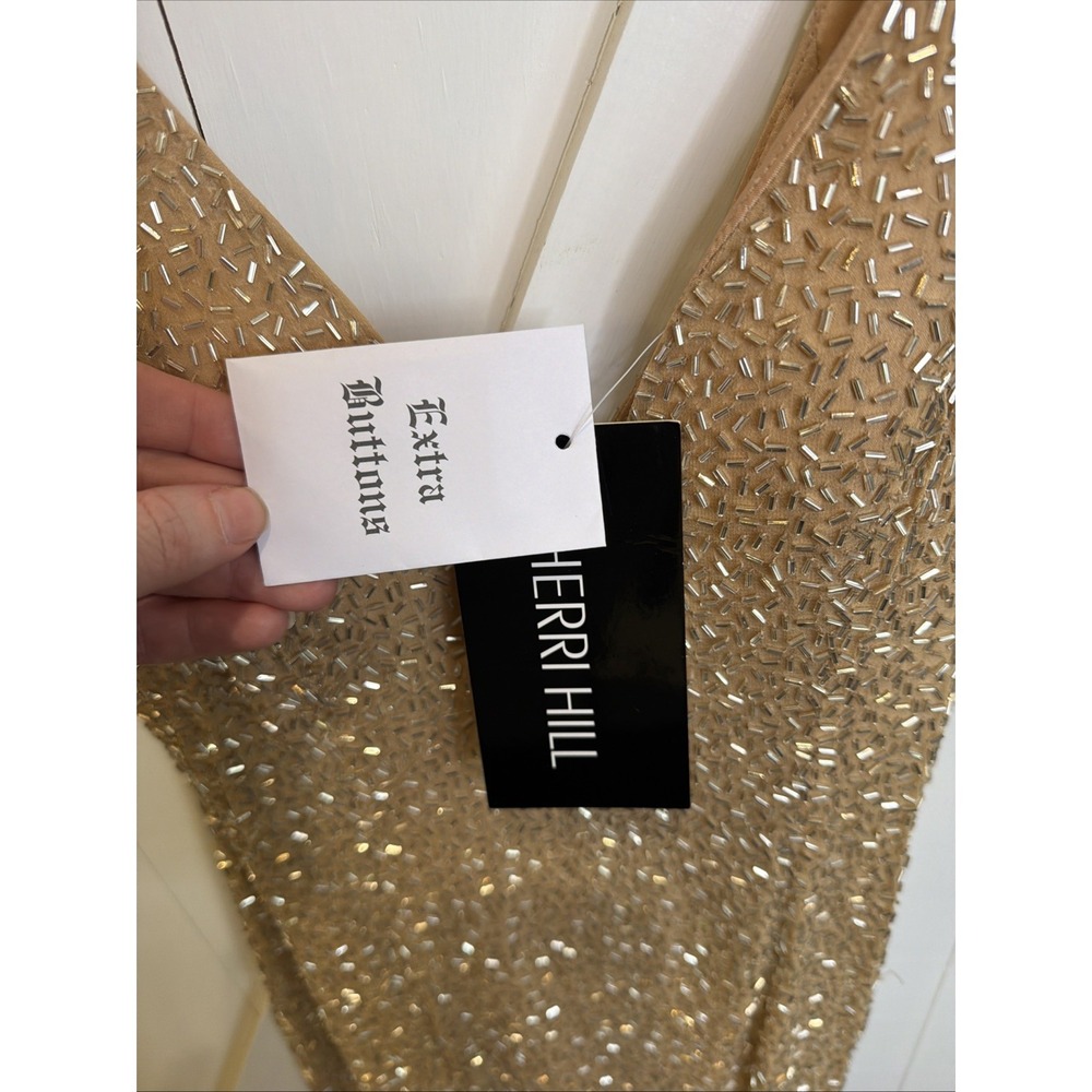 Sherri  Hill dress Bugle Beaded Size 4 NWT Nude Short Mini Sexy Party Cruise - Picture 3 of 15